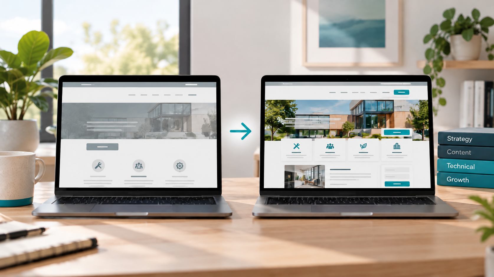 Existing business website compared with an improved version using the same design